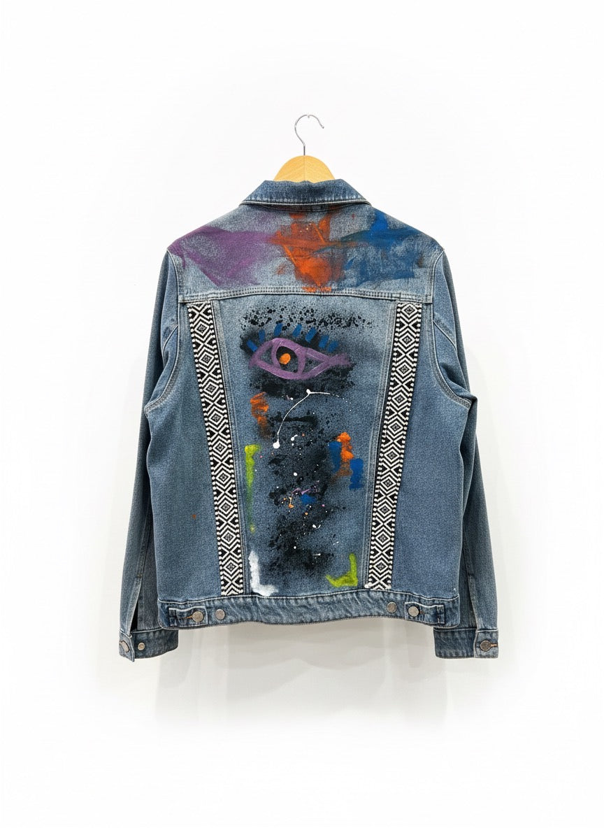 Veste en Jean Upcyclée Custom – Œuvre Unique Peinte à la Main