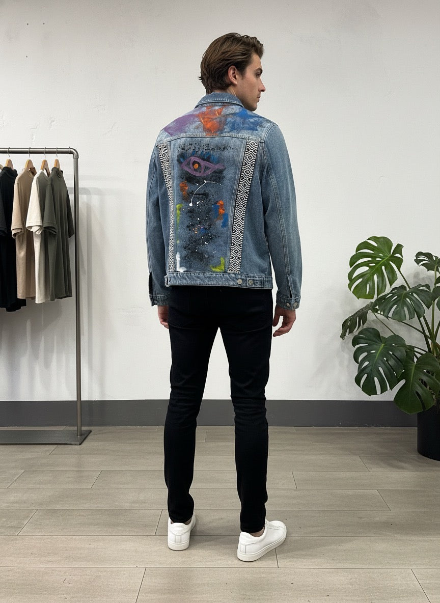 Veste en Jean Upcyclée Custom – Œuvre Unique Peinte à la Main