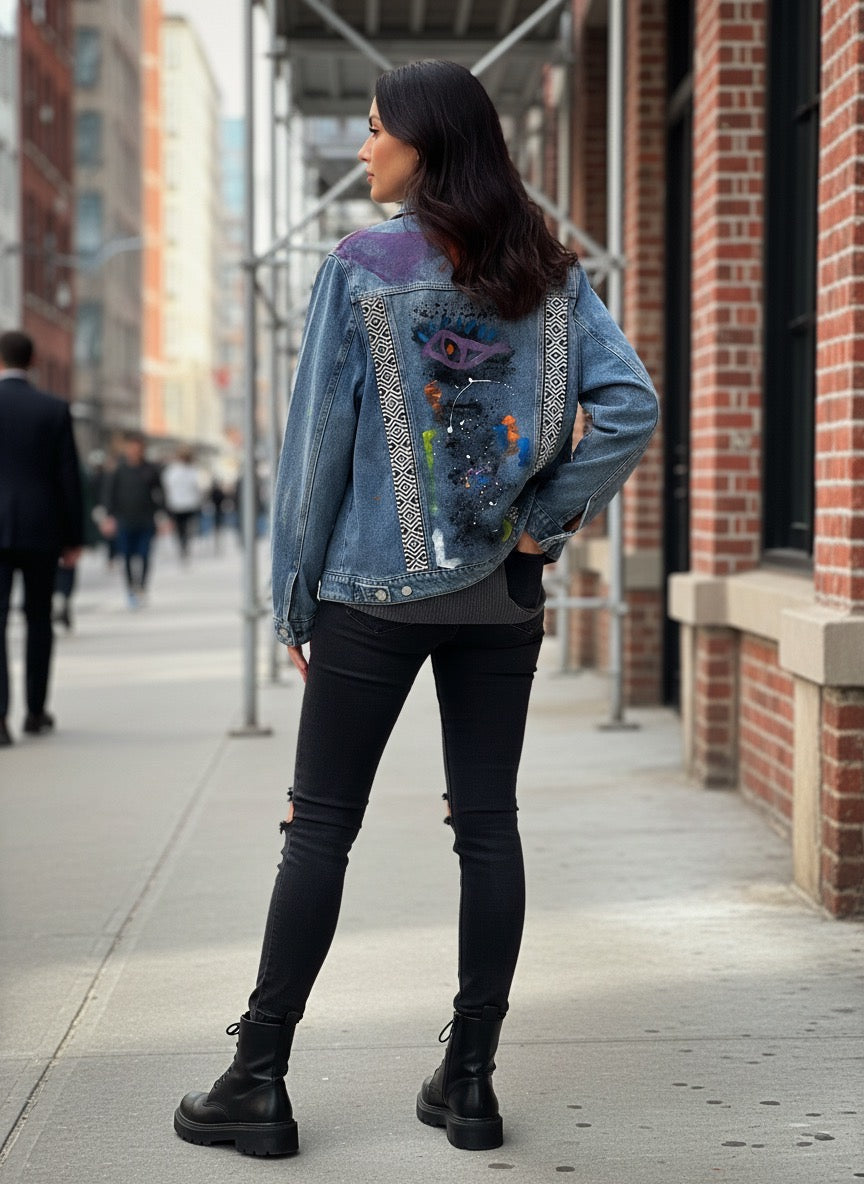 Veste en Jean Upcyclée Custom – Œuvre Unique Peinte à la Main
