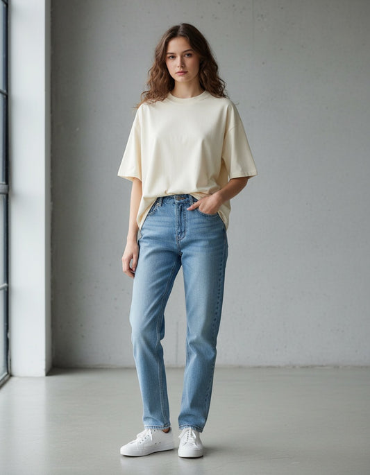 Le T-shirt unisexe surdimensionné à col montant