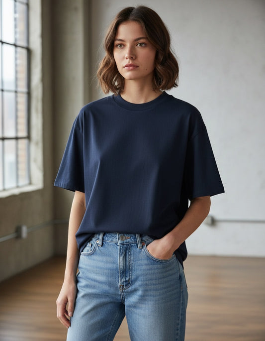 Le T-shirt unisexe surdimensionné à col montant