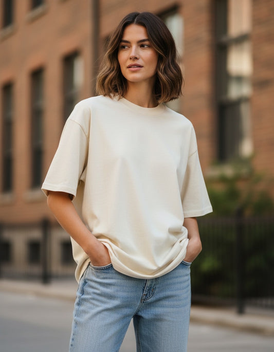 Le T-shirt unisexe surdimensionné à col montant